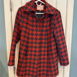 Hutch by Anthropology Houndstooth Coat Woman’s Sz M Red/Blue EUC